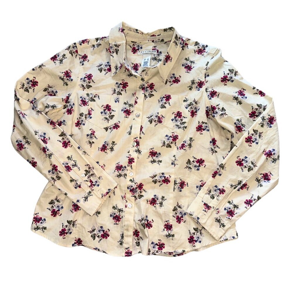 Crazy Horse Liz Claiborne XL Tan Floral Women's Long Sleeve Button Up Shirt